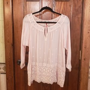 Johnny Was Light Pink Embroidered Top